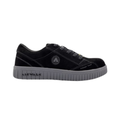 Airwalk Men's Camino Low ESD Composite Toe safety shoe in Black/Grey side view featuring a breathable mesh and synthetic upper, lightweight composite toe protection, electrostatic dissipative (ESD) design, cushioned midsole, and slip-resistant outsole for all-day workplace comfort and performance.