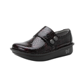 Side view of the Women’s Alegria Deliah in Winery, highlighting the smooth leather upper, double elastic side gores, and sleek slip-on design for all-day comfort.