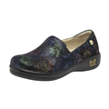 Side view of the Women’s Alegria Keli in Dynomite, highlighting the stain-resistant leather upper, mild rocker sole for natural motion, and slip-resistant outsole designed for long hours on your feet.