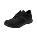 Side view of the Women’s Alegria TRAQ Qarma in Black Swell, highlighting the breathable mesh and synthetic upper, lightweight athletic design, and supportive slip-resistant outsole built for walking and all-day wear.