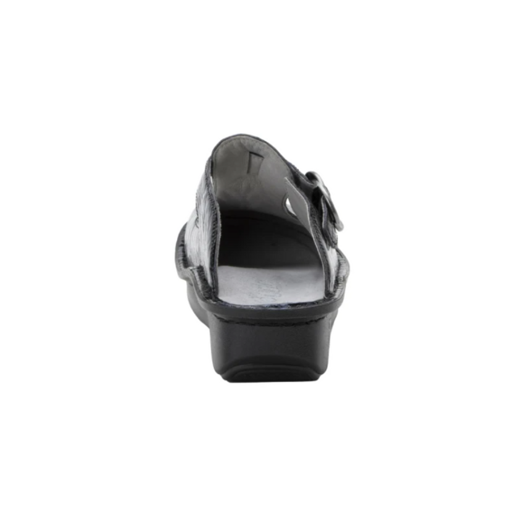 Alegria Women’s Classic in Ocean Surf rear heel view displaying durable leather construction, cushioned interior, and stable slip-resistant outsole designed to provide comfort and traction during long hours on your feet.