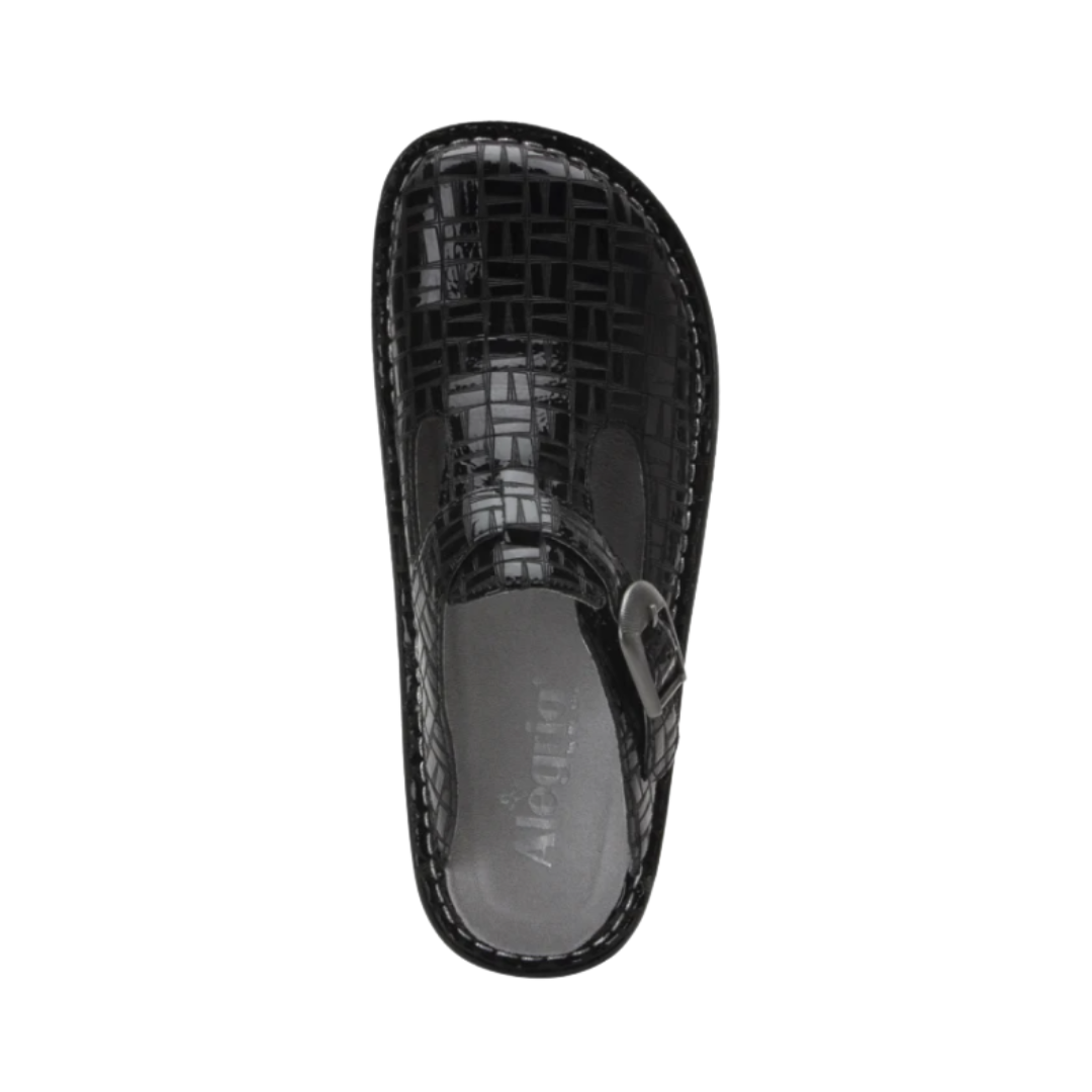 Top view of the Women’s Alegria Classic in Score, displaying the adjustable buckle strap, memory foam footbed, and classic leather design.