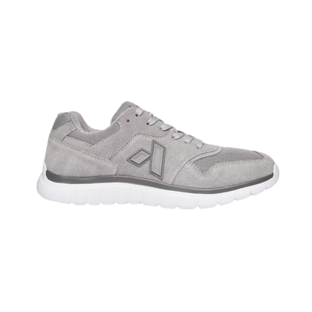 Anodyne Men’s #50 Sport Trainer in Grey side view showcasing the breathable mesh upper, extra-depth orthopedic construction, reinforced toe area, lightweight athletic design, and slip-resistant rubber outsole built for diabetic foot care, walking, and everyday comfort.