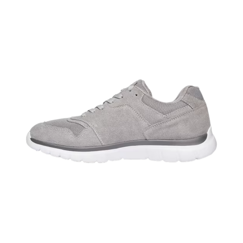 Anodyne Men’s #50 Sport Trainer in Grey side view showcasing the breathable mesh upper, extra-depth orthopedic construction, reinforced toe area, lightweight athletic design, and slip-resistant rubber outsole built for diabetic foot care, walking, and everyday comfort.