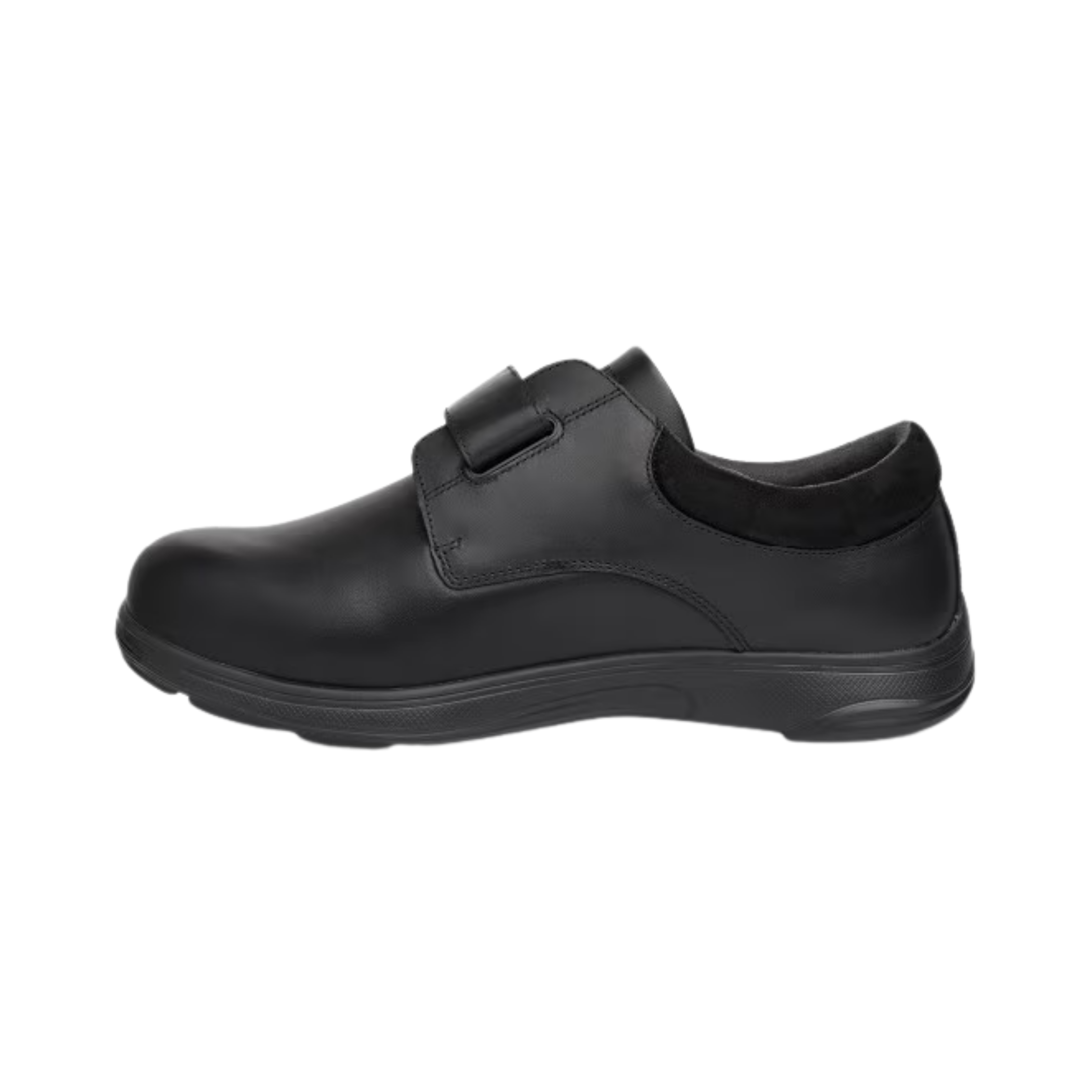 Anodyne Men’s #88 Casual Double Depth Therapeutic Shoe in Black side view showcasing the premium leather upper, double-depth construction, padded collar and tongue, extra-wide design, removable dual-layer insoles, and slip-resistant outsole built for diabetic foot care and everyday comfort.