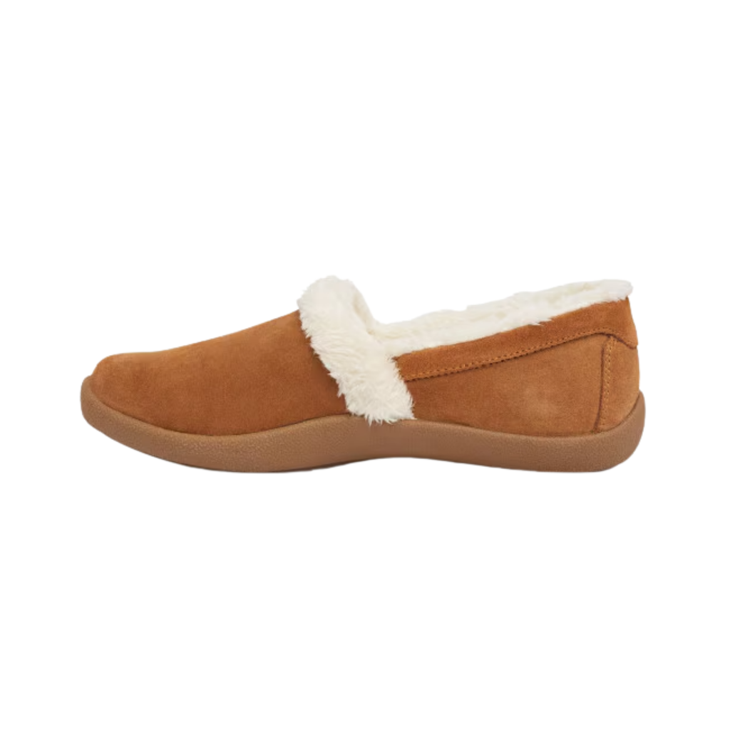 Anodyne Women’s #21 Slipper Smooth Toe in Camel side view showcasing the ultra-soft microfiber upper, cozy therapeutic slipper design, extra-depth construction, removable orthopedic insole, and lightweight slip-resistant rubber outsole built for sensitive feet and everyday indoor comfort.