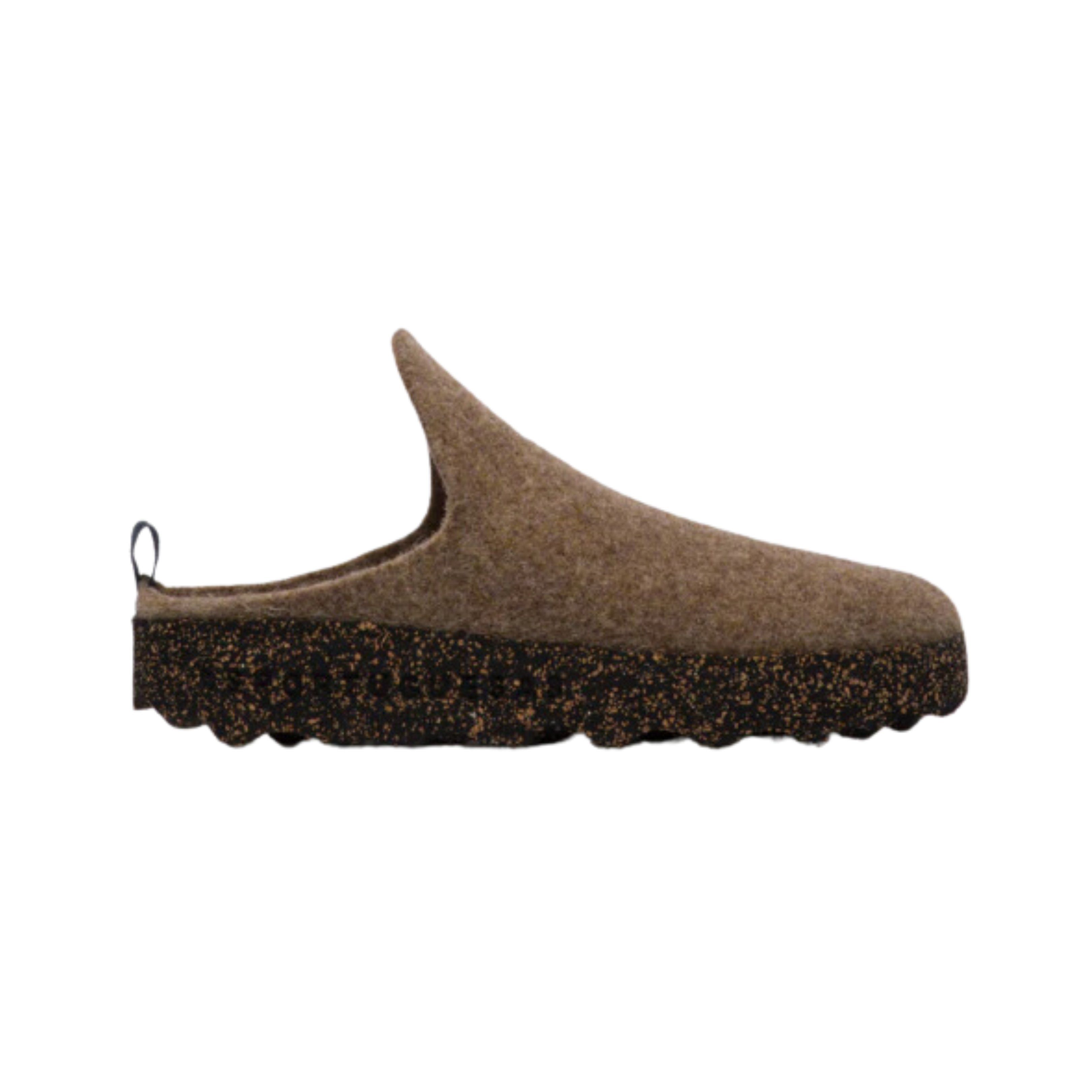 Side view of the Asportuguesas Men’s Come Slip-On Shoe in Taupe Tweed, showing the slip-on opening with elastic side panels and breathable wool blend upper for comfortable, adaptable wear.