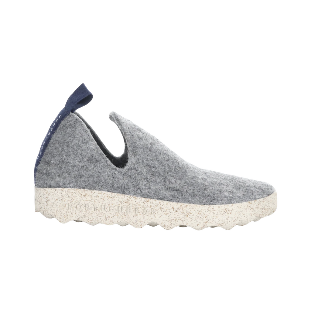 Asportuguesas City Slip-On Shoe in Concrete Tweed, sustainable casual slip-on footwear featuring a breathable wool blend upper, minimalist styling, removable cushioned insole, and lightweight cork rubber outsole.
