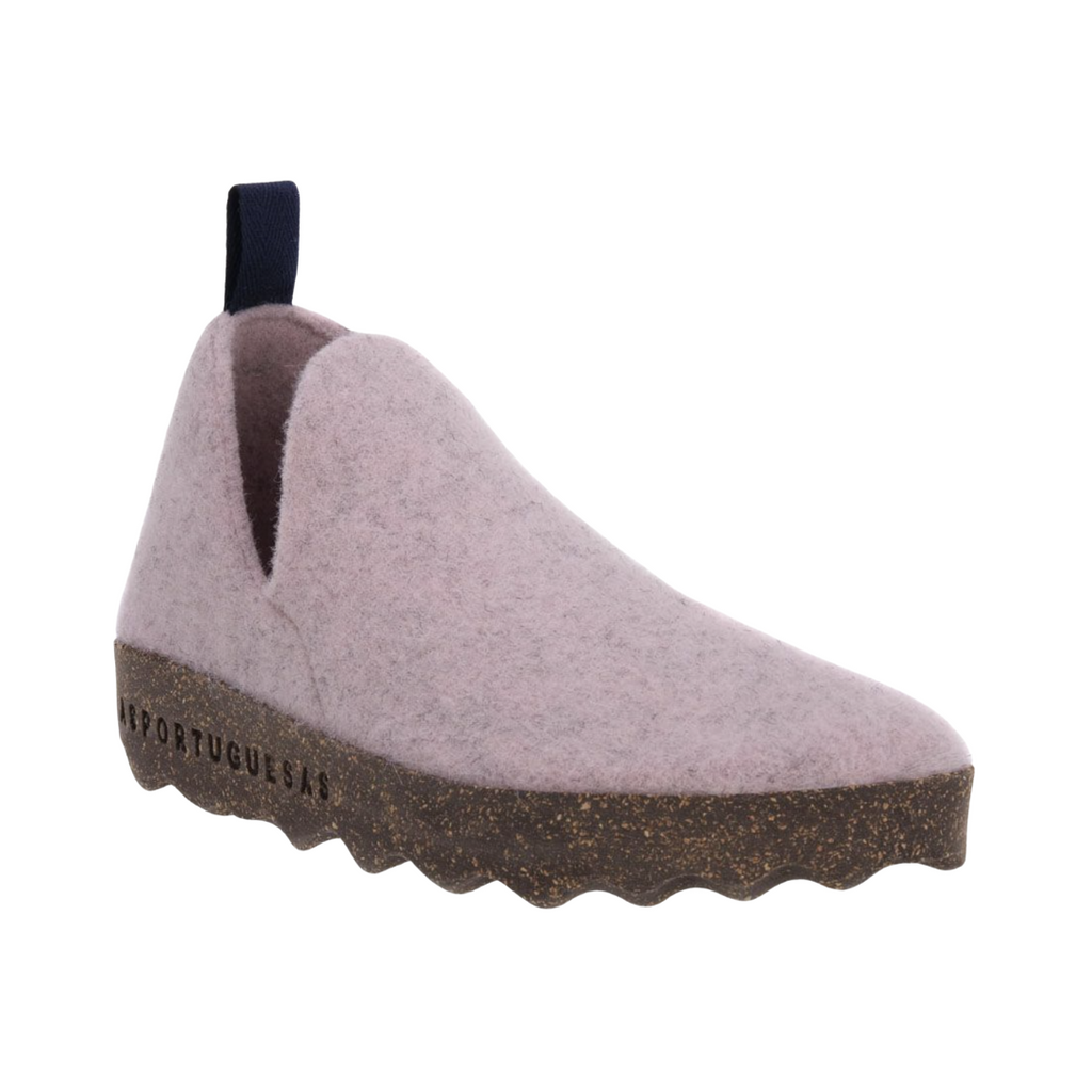 Side view of the Asportuguesas Women’s City Slip-On Shoe in Marble Pink, showing the wool blend upper, elastic goring for a secure fit, and sleek slip-on design for easy everyday wear.