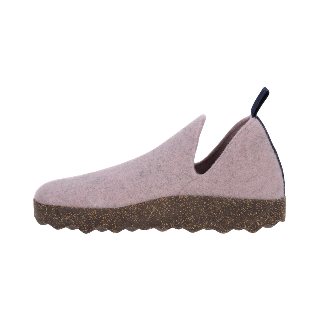 Side view of the Asportuguesas Women’s City Slip-On Shoe in Marble Pink, showing the wool blend upper, elastic goring for a secure fit, and sleek slip-on design for easy everyday wear.