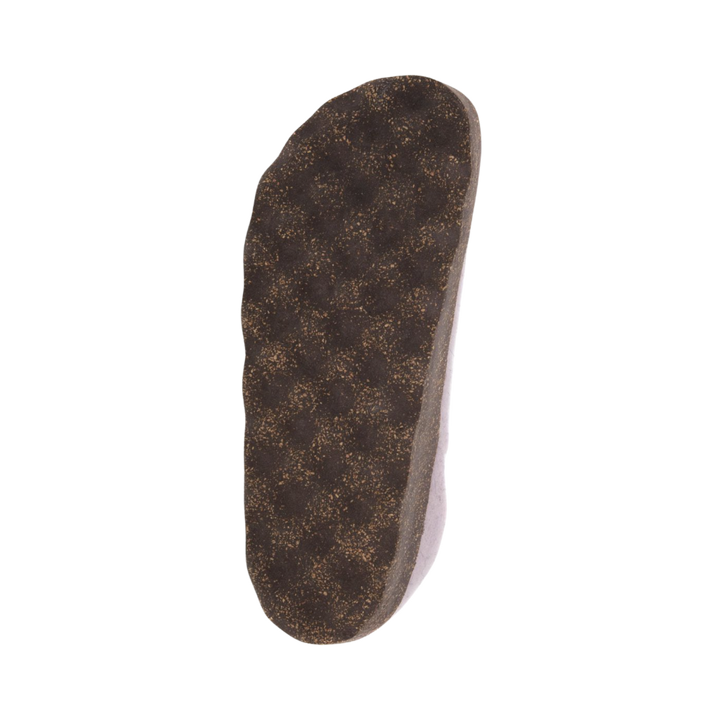 Bottom view of the Asportuguesas Women’s City Slip-On Shoe in Marble Pink, highlighting the cork and rubber outsole for lightweight traction, shock absorption, and sustainable design.