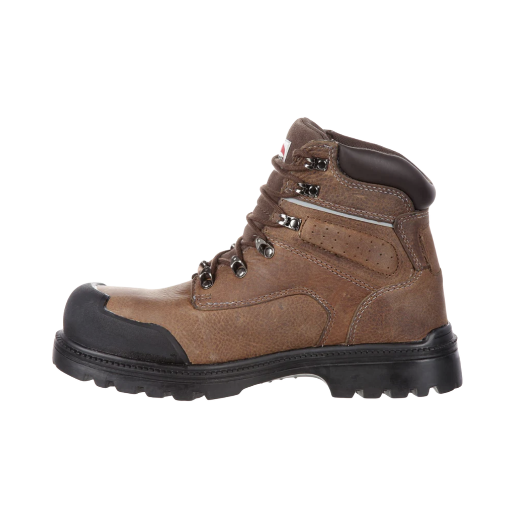 Men’s Avenger A7258 6" Waterproof Steel Toe Boot in Brown featuring a rugged full-grain leather upper, 6-inch work boot design, reinforced toe and heel guards, steel safety toe protection, removable cushioned PU footbed, and oil- and slip-resistant outsole built for demanding job sites.