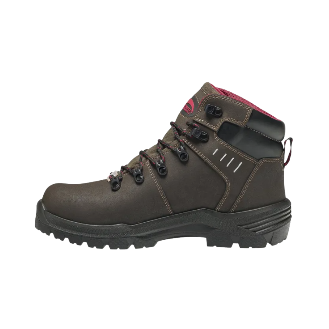 Side view of the Avenger Men’s Foundation 6" Carbon Toe Boot in Brown featuring a waterproof full-grain leather upper, 6-inch work boot design, ASTM-rated carbon nanofiber safety toe, internal MET Guard, puncture-resistant plate, cushioned PU footbed, and durable slip- and oil-resistant rubber outsole built for demanding work environments.