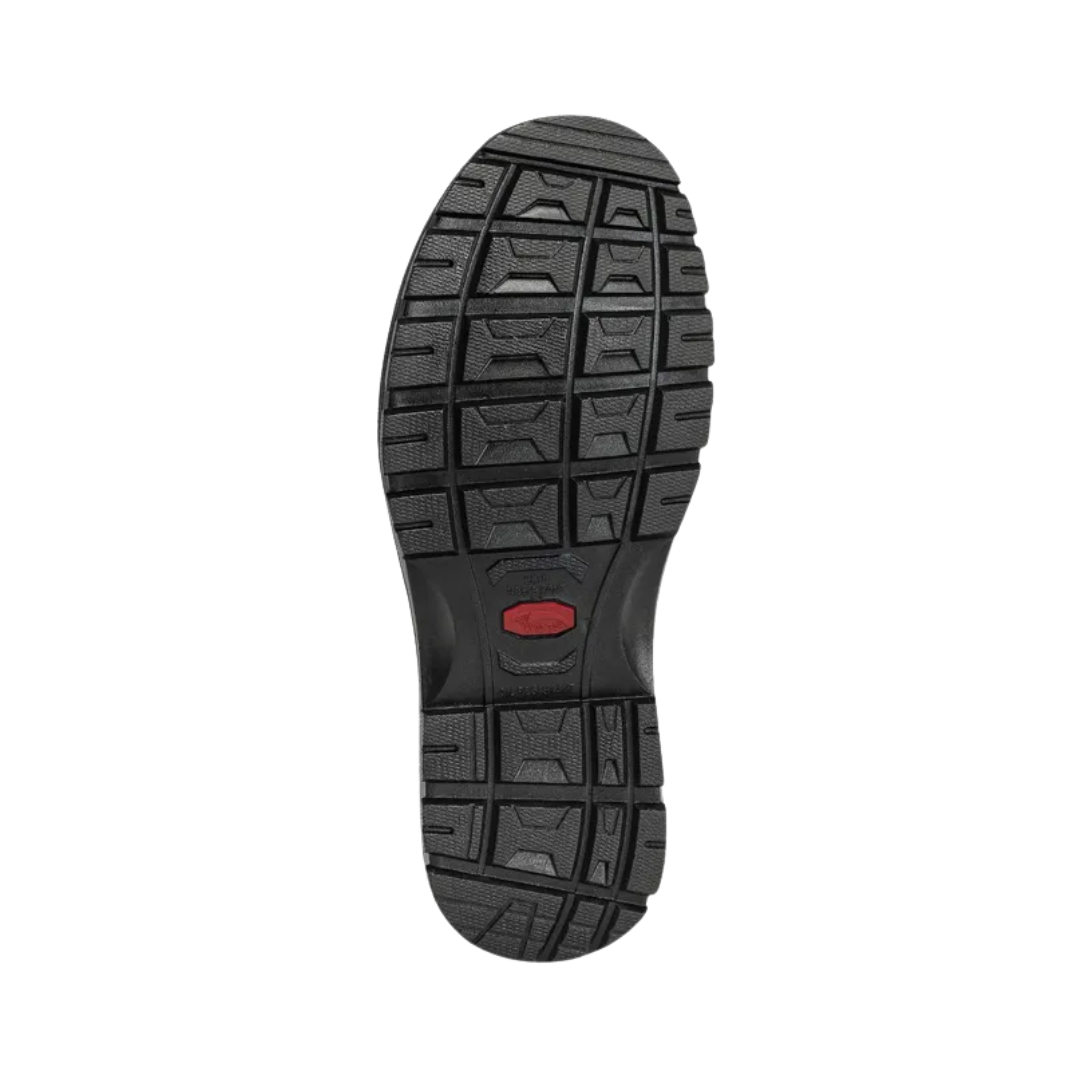 Bottom outsole view of the Avenger Men’s Foundation 6" Carbon Toe Boot in Brown featuring the durable slip- and oil-resistant rubber outsole engineered for dependable traction and stability on challenging surfaces while supporting conditions such as plantar fasciitis, flat feet, overpronation, heel spurs, metatarsalgia, forefoot pain, ankle discomfort, and general foot fatigue.