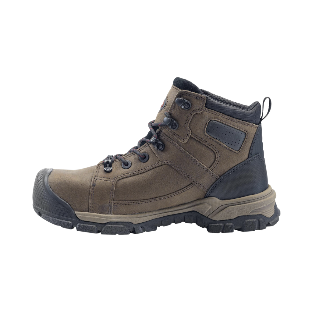 Avenger Men’s Ripsaw Aluminum Toe Boot in Brown featuring a rugged full-grain leather upper, durable work boot design, ASTM-rated aluminum safety toe, waterproof construction, cushioned insole, padded collar and tongue, and oil- and slip-resistant rubber outsole built for demanding job sites and industrial environments.