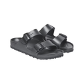 Birkenstock Arizona Essentials EVA in Metallic Anthracite featuring a lightweight one-piece molded EVA construction, iconic dual-strap silhouette, adjustable buckles, contoured footbed, and shock-absorbing EVA outsole designed for waterproof comfort and everyday versatility.