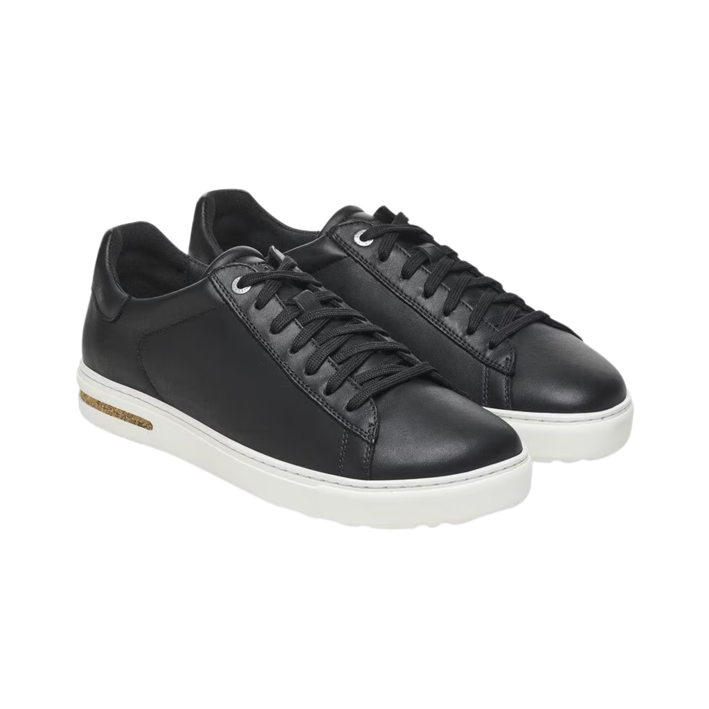 Birkenstock Women’s Bend Low in Black Leather featuring a genuine smooth leather upper, classic lace-up design, removable anatomically shaped cork-latex footbed, padded collar and tongue, and durable rubber outsole designed for everyday comfort, stability, and timeless style.