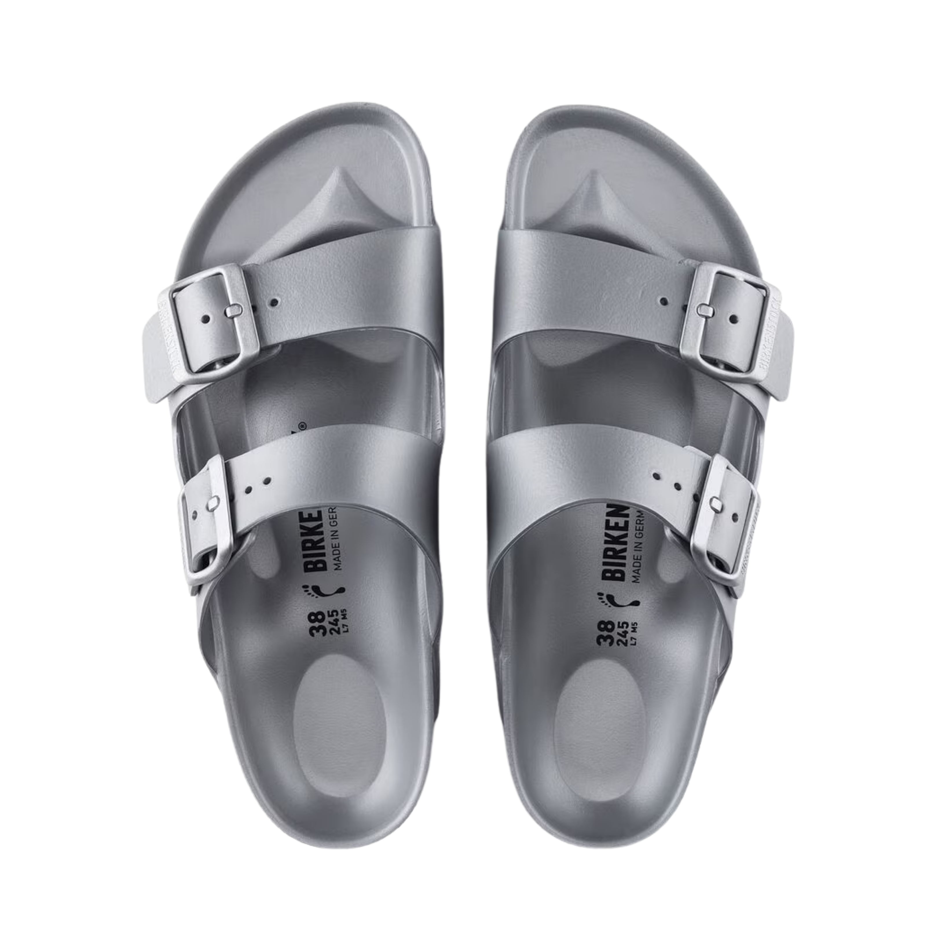 Top view of the Birkenstock Men’s Arizona Essential EVA in Black, showing the adjustable straps, contoured footbed with arch support, and open design for breathability and easy fit adjustments.