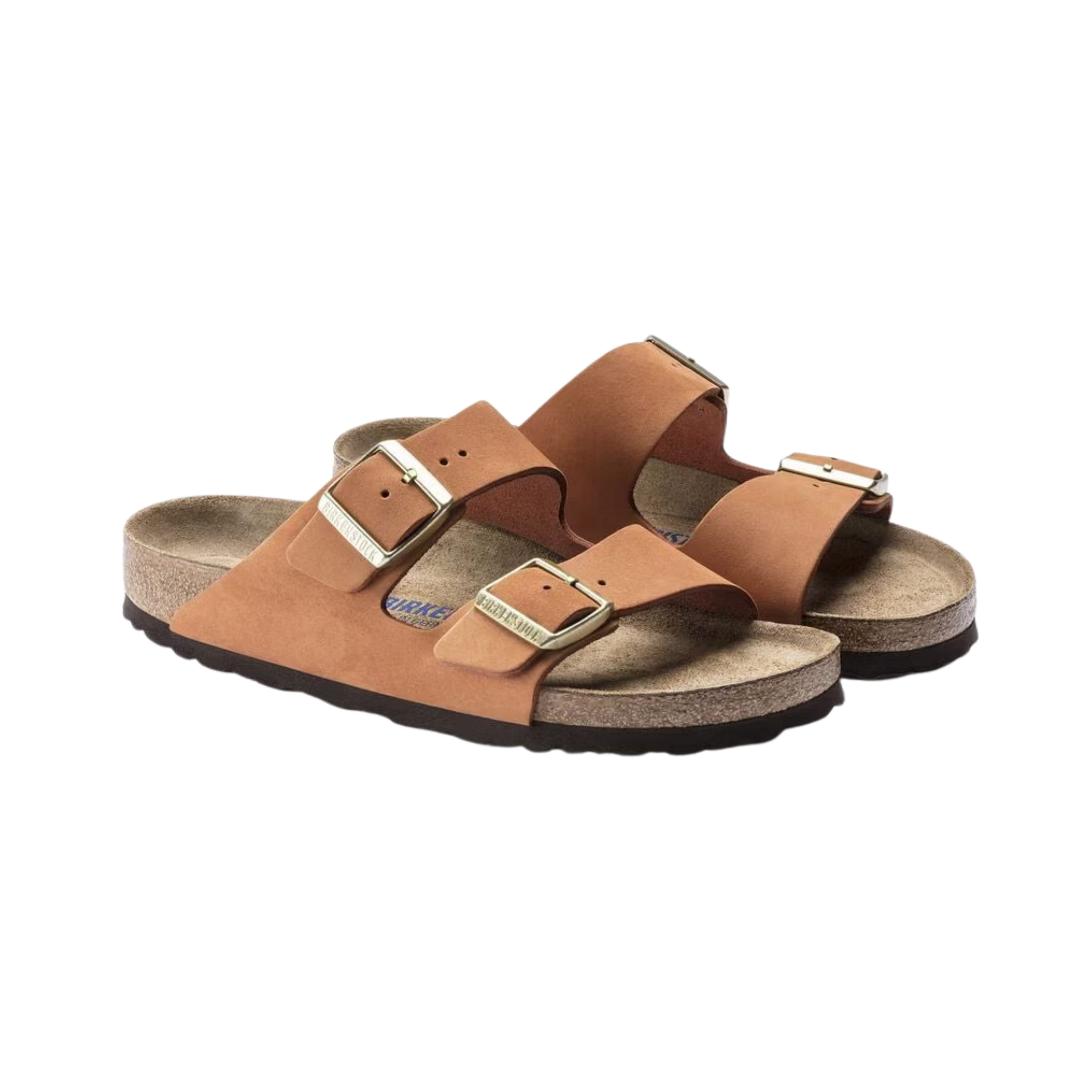 Birkenstock Women’s Arizona Soft Footbed in Pecan Nubuck Leather featuring a premium nubuck leather upper in a warm neutral tone, iconic dual-strap design with adjustable metal buckles, cushioned Soft Footbed with added foam layer, anatomically shaped cork-latex footbed, and lightweight EVA outsole designed for everyday comfort and support.