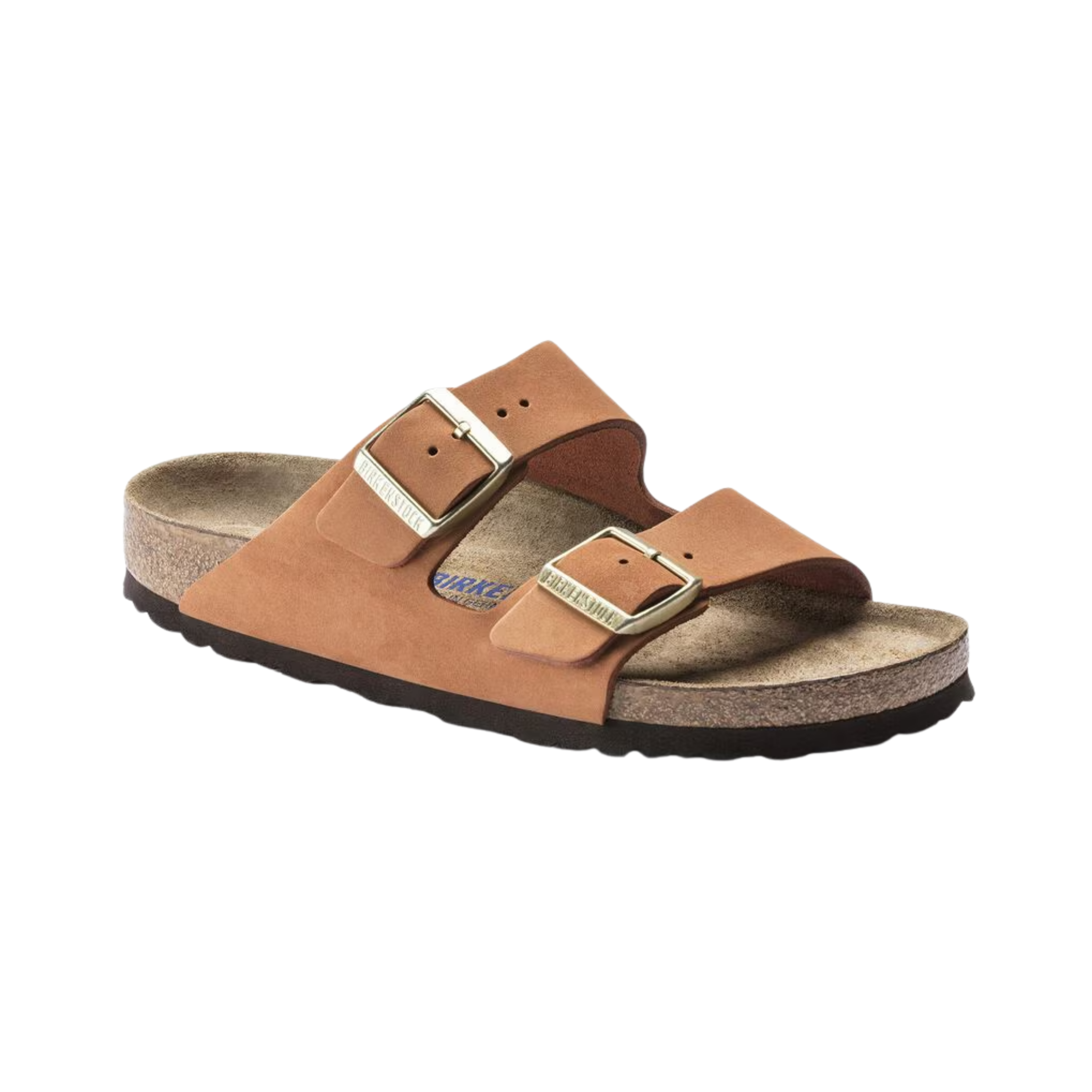 Birkenstock Women’s Arizona Soft Footbed in Pecan Nubuck Leather featuring a premium nubuck leather upper in a warm neutral tone, iconic dual-strap design with adjustable metal buckles, cushioned Soft Footbed with added foam layer, anatomically shaped cork-latex footbed, and lightweight EVA outsole designed for everyday comfort and support.