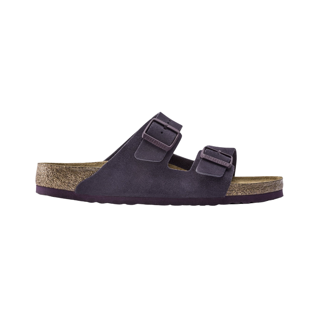 Birkenstock Arizona in Wine Suede Leather featuring a premium suede leather upper in a versatile taupe color, iconic dual-strap design with adjustable metal buckles, anatomically shaped cork-latex footbed, and lightweight EVA outsole designed for timeless style, lasting comfort, and everyday support.