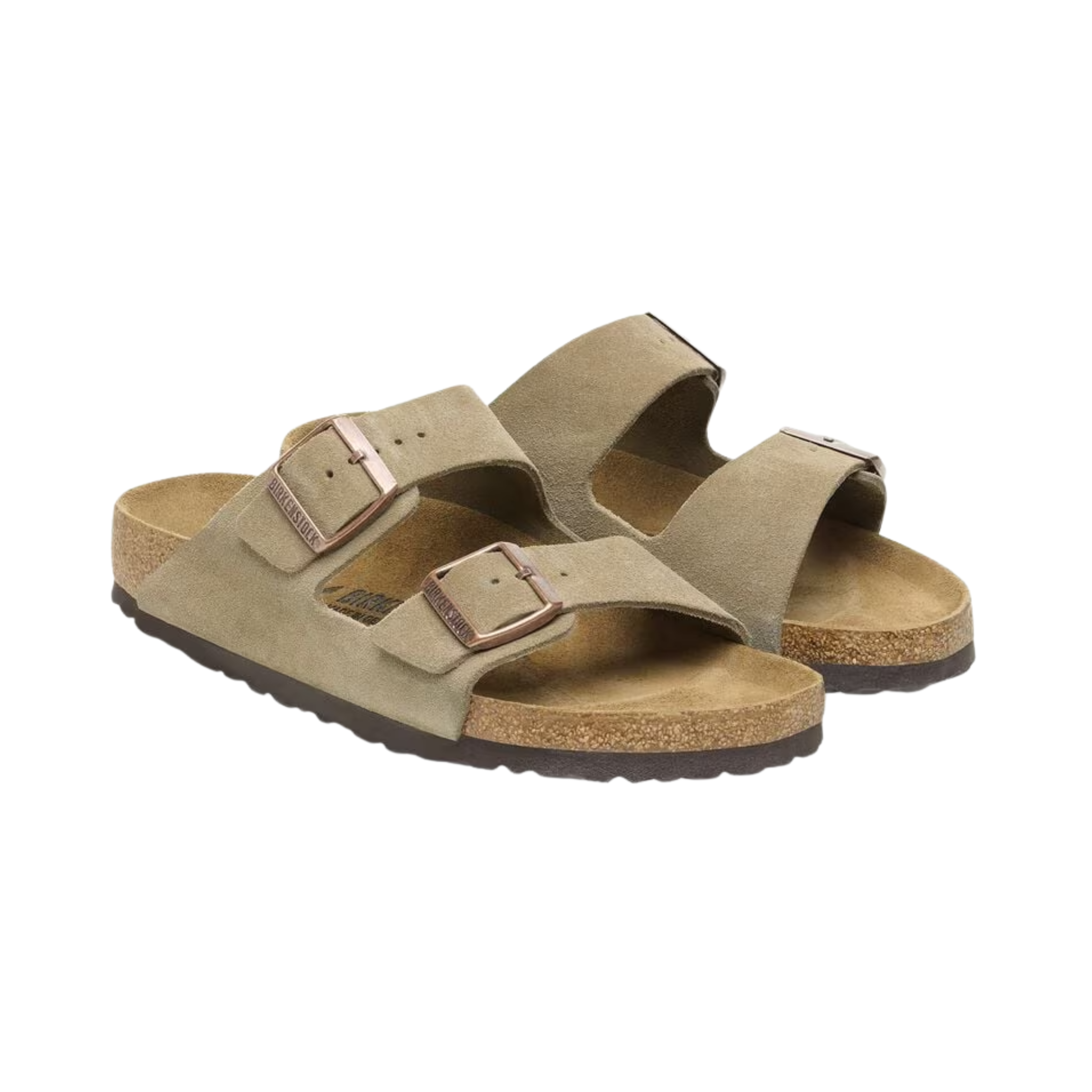 Birkenstock Arizona in Taupe Suede Leather featuring a premium suede leather upper in a versatile taupe color, iconic dual-strap design with adjustable metal buckles, anatomically shaped cork-latex footbed, and lightweight EVA outsole designed for timeless style, lasting comfort, and everyday support.