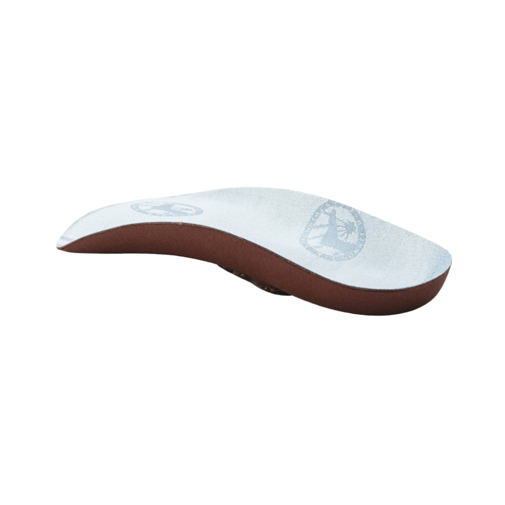 Back heel view of the Birkenstock Blue Footbed Sport with Cotton in Blue highlighting the deep anatomical heel cup, premium cork construction, and excellent heel stabilization designed to cradle the heel, improve balance, and reduce impact during walking, running, or standing.