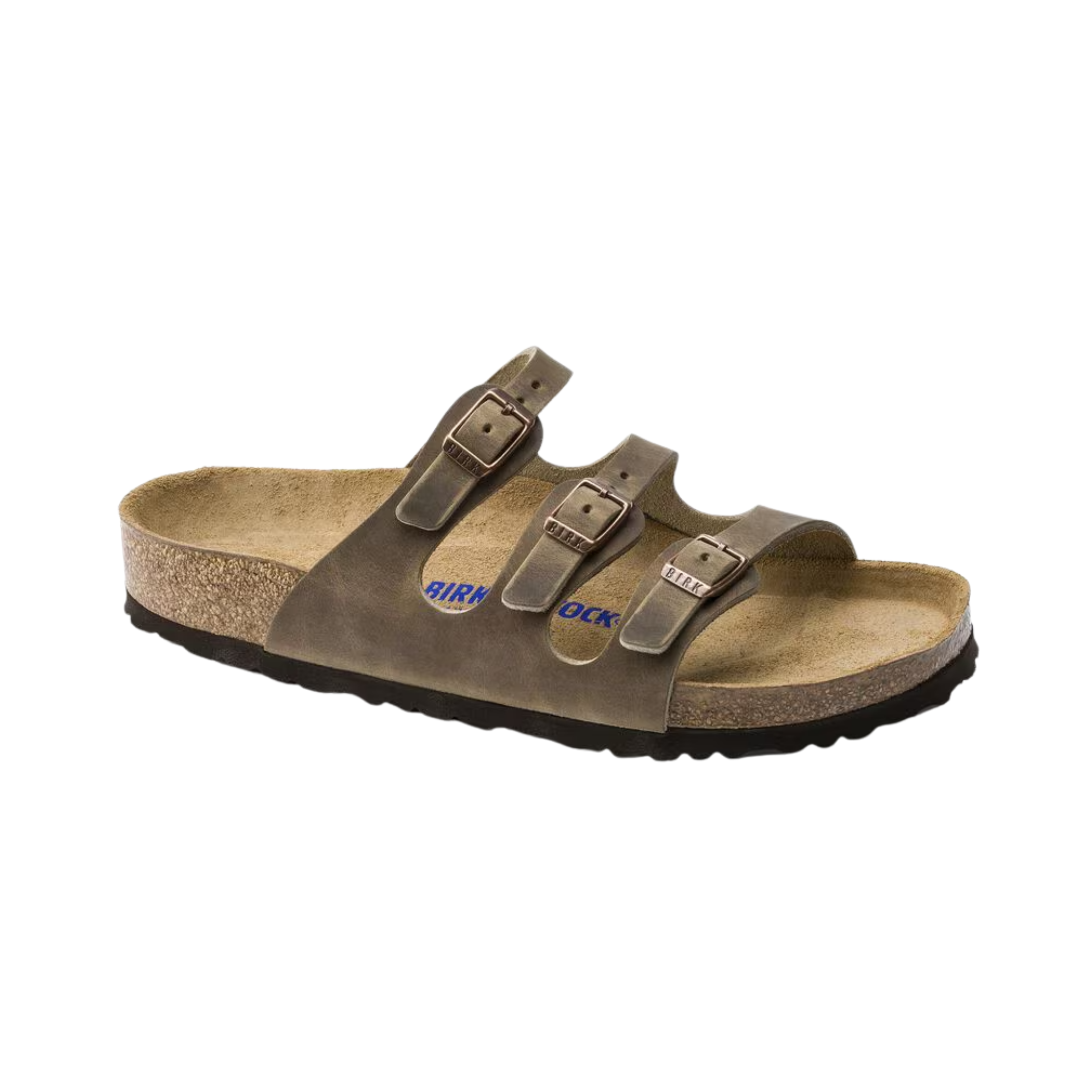 Birkenstock Women’s Florida Soft Footbed in Tobacco Brown Oiled Leather featuring a premium oiled leather upper in a rich tobacco brown finish, three adjustable straps with metal buckles, cushioned Soft Footbed with an added foam layer, anatomically shaped cork-latex footbed, and lightweight EVA outsole designed for timeless style, lasting comfort, and everyday support.