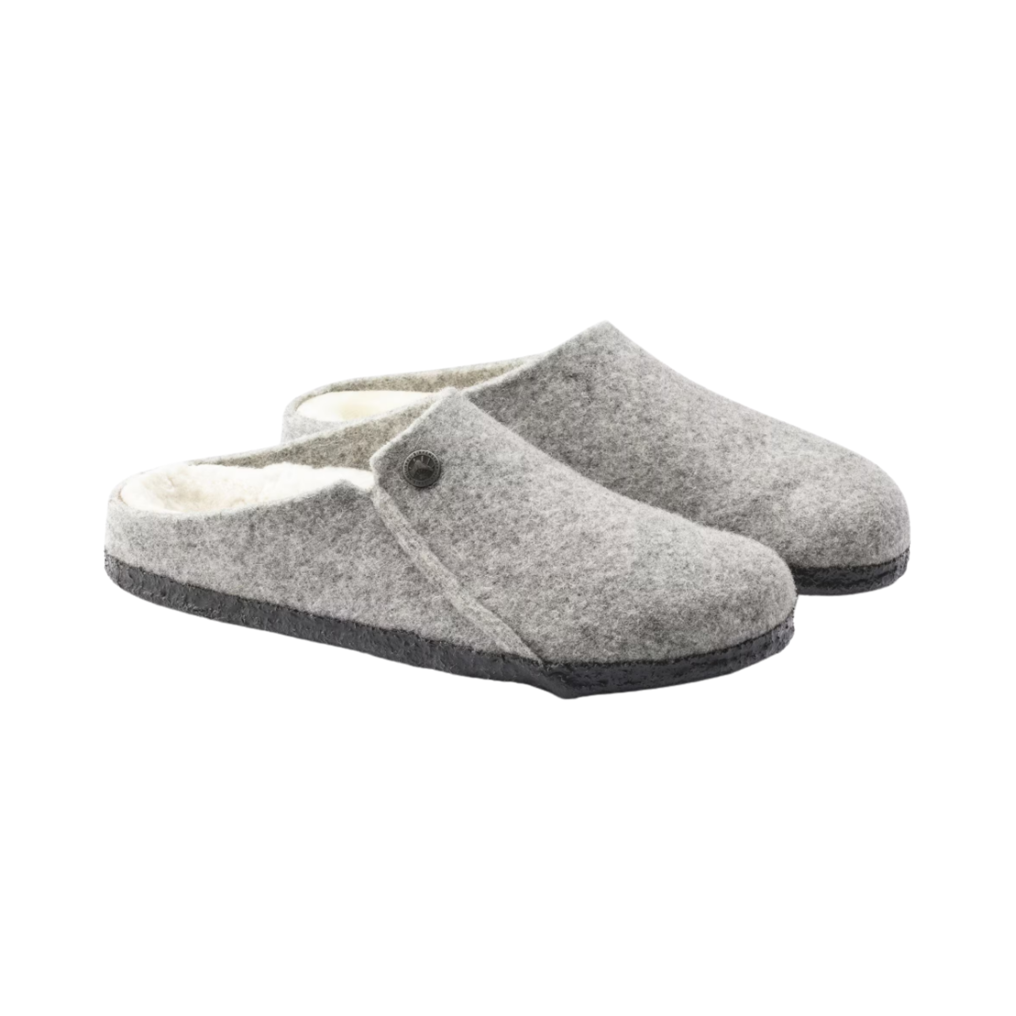 Birkenstock Men’s Zermatt Shearling Slipper in Light Gray Wool Felt featuring a premium wool felt upper, easy slip-on design, genuine shearling lining, anatomical cork-latex footbed, and durable rubber outsole designed for cozy warmth, everyday comfort, and supportive indoor or light outdoor wear.
