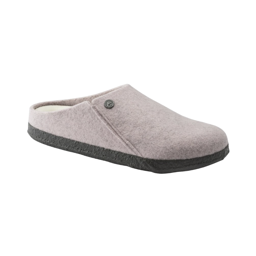 Birkenstock Women’s Zermatt Shearling Slipper in Soft Pink Wool Felt featuring a premium wool felt upper, easy slip-on design, genuine shearling lining, anatomical cork-latex footbed, and durable rubber outsole designed for cozy warmth, everyday comfort, and supportive indoor or light outdoor wear.