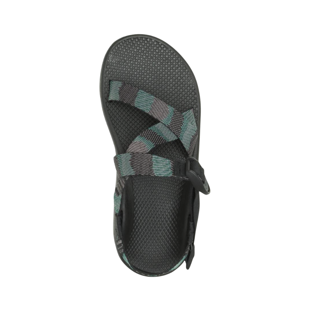 Top view of the Chaco Men’s ZCloud Sandal in Weave Black displaying the adjustable LUVSEAT™ strap system, quick-dry polyester webbing, ergonomic footbed contours, open-air design, and cushioned platform engineered to provide breathable comfort, a secure fit, and natural foot alignment throughout the day.