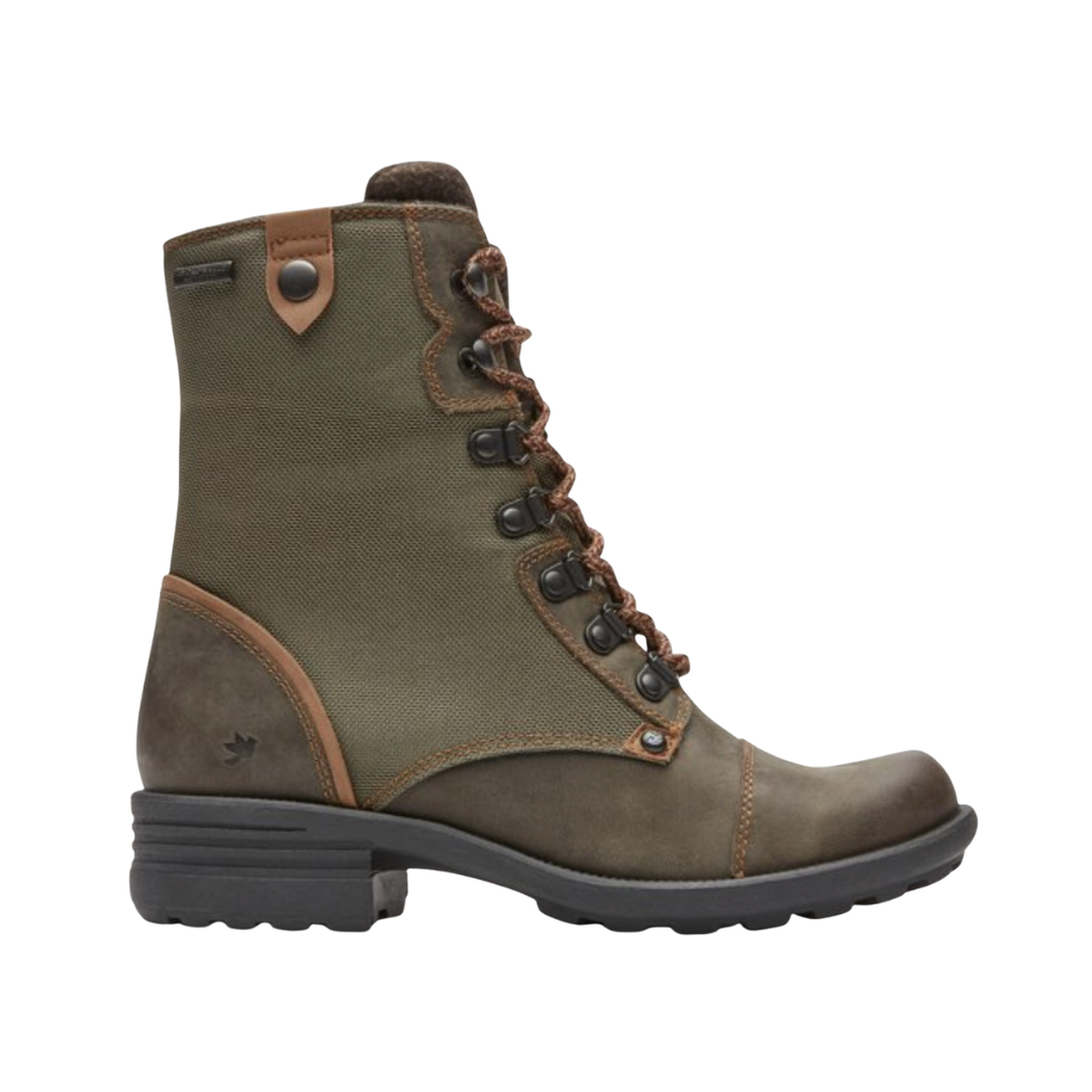 Cobb Hill Women’s Brunswick Lace Waterproof Boot in Forest featuring a waterproof leather upper, seam-sealed construction, hiker-inspired lace-up design, EVA footbed with arch support, durable TPR outsole, and supportive boot silhouette designed for all-day comfort, protection, and reliable performance in changing weather conditions.