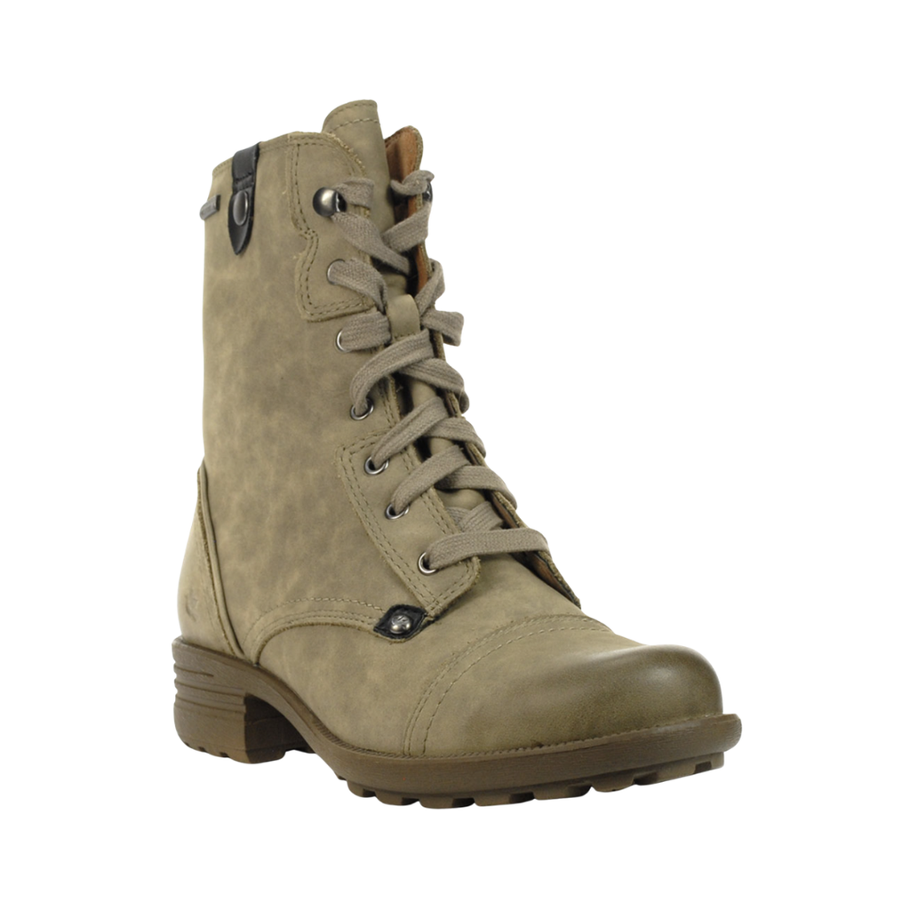 Cobb Hill Women’s Brunswick Lace Waterproof Boot in Grey featuring a waterproof leather upper, seam-sealed construction, hiker-inspired lace-up design, EVA footbed with arch support, durable TPR outsole, and supportive boot silhouette designed for all-day comfort, protection, and reliable performance in changing weather conditions.