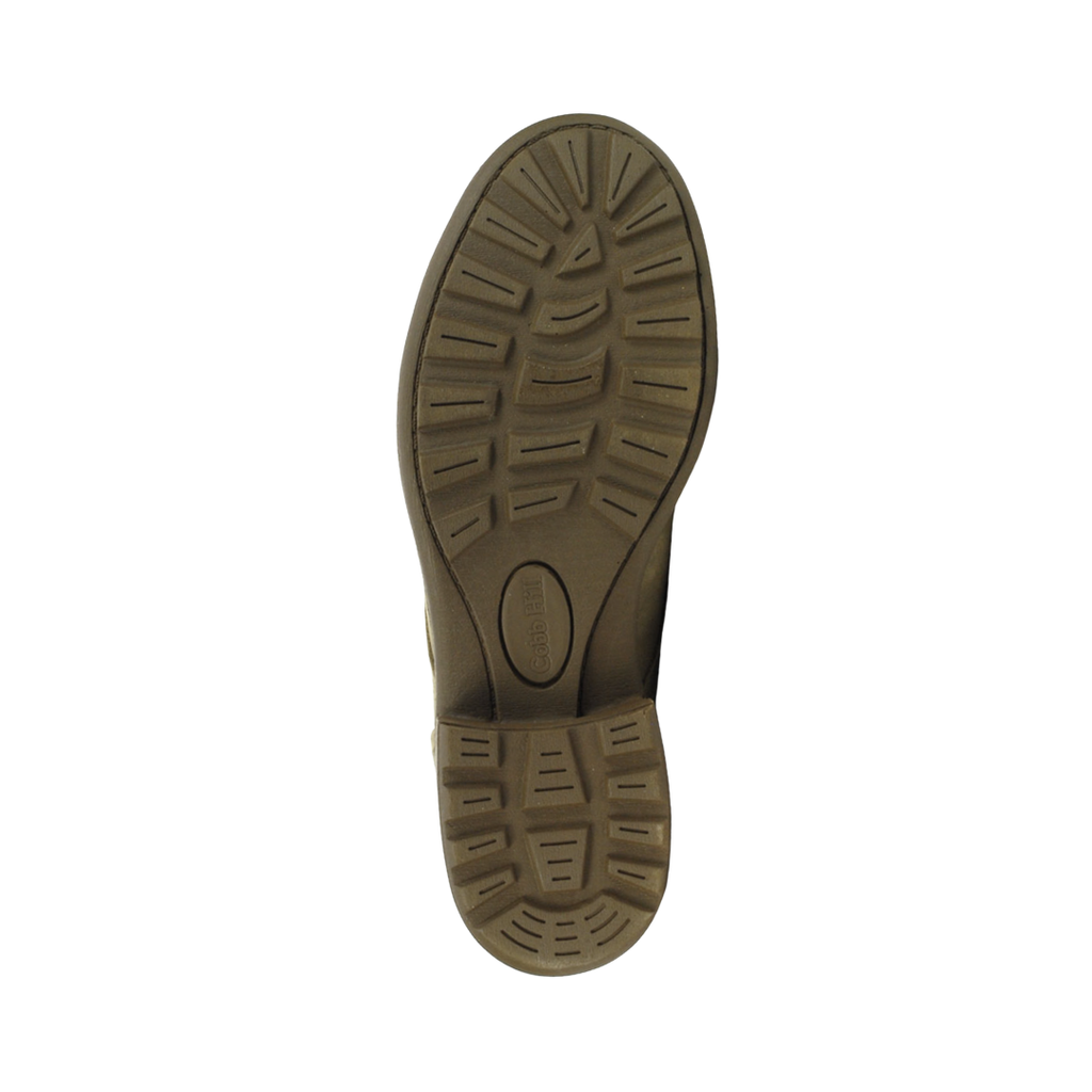 Bottom outsole view of the Cobb Hill Women’s Brunswick Lace Waterproof Boot in Grey featuring the durable TPR outsole with slip-resistant traction designed for stability on wet, snowy, and uneven surfaces while supporting conditions such as plantar fasciitis, flat feet, joint pain, general foot fatigue, bunions, hammertoes, and arthritis.