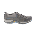 Dansko Women’s Paisley Suede Shoe in Grey/Blue featuring a waterproof suede upper, low-profile hiking-inspired silhouette, seam-sealed construction, Dansko Natural Arch® technology, removable triple-density EVA footbed, shock-absorbing midsole, Vibram® rubber outsole, and durable design built for all-day comfort, stability, and outdoor performance.