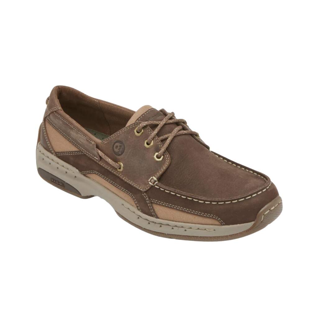 Dunham Men’s Captain Boat Shoe in Java featuring a premium full-grain leather upper, classic boat shoe silhouette, water-resistant construction, removable EVA and memory foam footbed, R-Bar® Stability Technology, nylon shank, EVA midsole, and non-marking slip-resistant rubber outsole designed for all-day comfort and dependable stability.