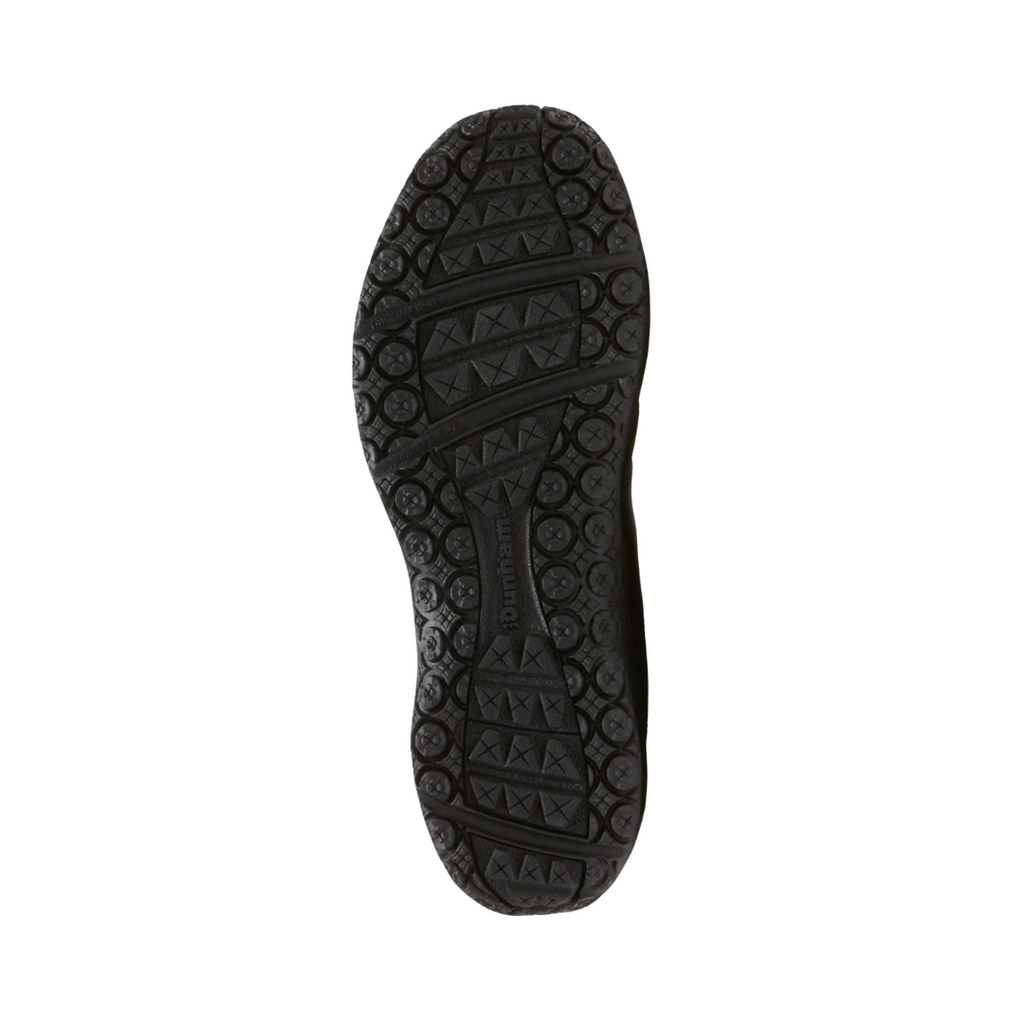 Bottom outsole view of the Dunham Men’s Cloud Waterproof Boot in Slate featuring the slip-resistant rubber outsole engineered to provide reliable traction across varied terrain and surfaces while the Stability R-Bar technology, nylon shank, EVA midsole, and removable footbed help provide comfort for conditions such as plantar fasciitis, heel pain, flat feet, overpronation, arthritis, joint pain, bunions, diabetic-sensitive feet, and general foot fatigue.