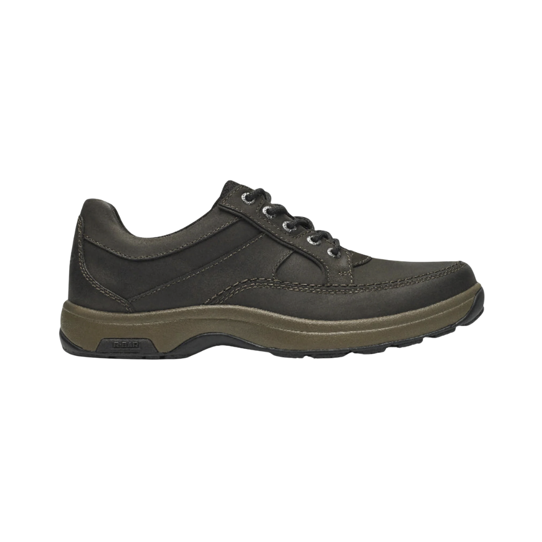 Dunham Men’s Midland Waterproof Oxford in Brown Nubuck featuring a premium nubuck leather upper, sealed waterproof construction, classic oxford silhouette, R-Bar® Stability Technology, removable EVA and memory foam footbed, nylon shank, lightweight EVA midsole, and slip-resistant rubber outsole designed for all-weather comfort and dependable support.