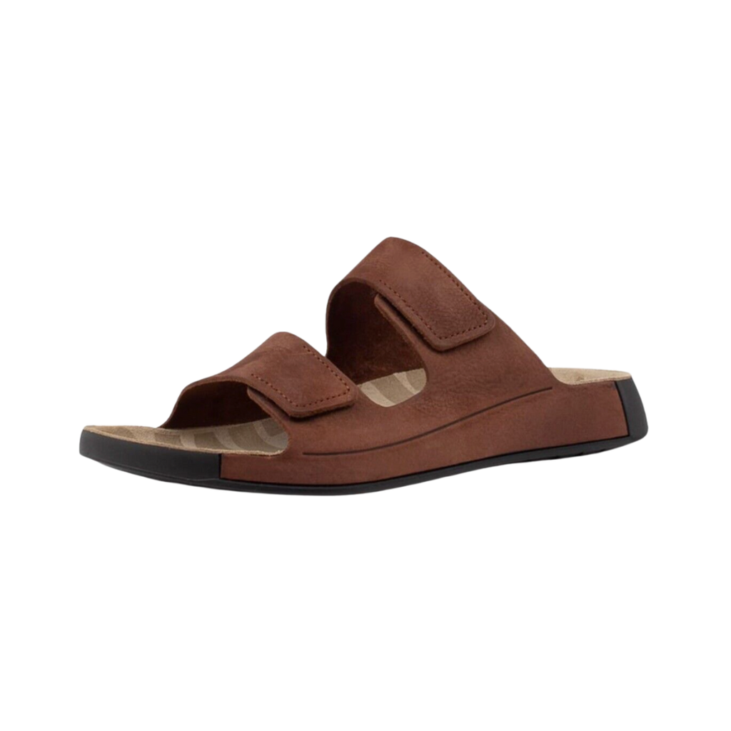 ECCO Men’s 2nd Cozmo Slide Sandal in Tuscany featuring a premium full-grain leather upper, easy slide-on design, contoured anatomical footbed, FLUIDFORM™ Direct Comfort Technology, soft PU midsole and outsole, and streamlined Scandinavian styling designed for lightweight cushioning and everyday comfort.
