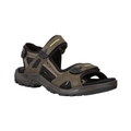 ECCO Offroad Yucatan Hiking Sandal in Tarmac/Moon Rock featuring durable nubuck leather uppers, adjustable hook-and-loop straps, RECEPTOR® Technology, dual-density EVA footbed, lightweight midsole foam, and aggressive rubber outsole designed for supportive comfort, stability, and trail-ready performance.