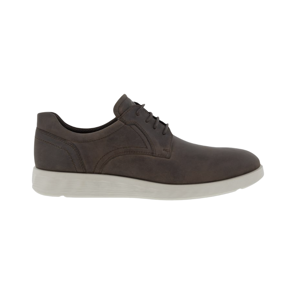 ECCO S Lite Hybrid Derby in Coffee featuring a premium suede upper, classic Derby silhouette, FLUIDFORM™ Direct Comfort Technology, ultra-light PU outsole, textile lining, lace-up closure, and removable orthotic-friendly footbed designed to combine refined style with lightweight comfort.