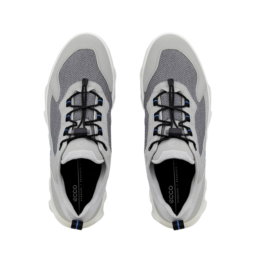 Top view of the ECCO MX Low Breathru in Concrete/Silver Grey displaying the ultra-breathable mesh upper, quick-lace closure, stretch sock-like construction, removable insole, and streamlined athletic design engineered to provide airflow, a secure fit, and comfortable all-day movement.