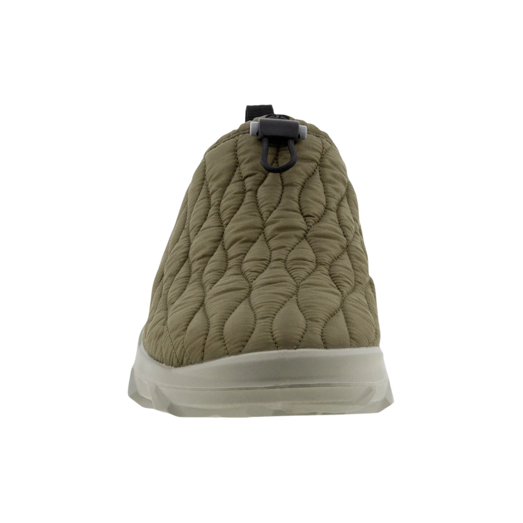 Front view of the ECCO MX Q-Slip in Tarmac showcasing the breathable stretch textile upper, sock-like opening, reinforced toe area, elastic collar, and streamlined athletic design engineered for a secure, comfortable fit and easy step-in access.