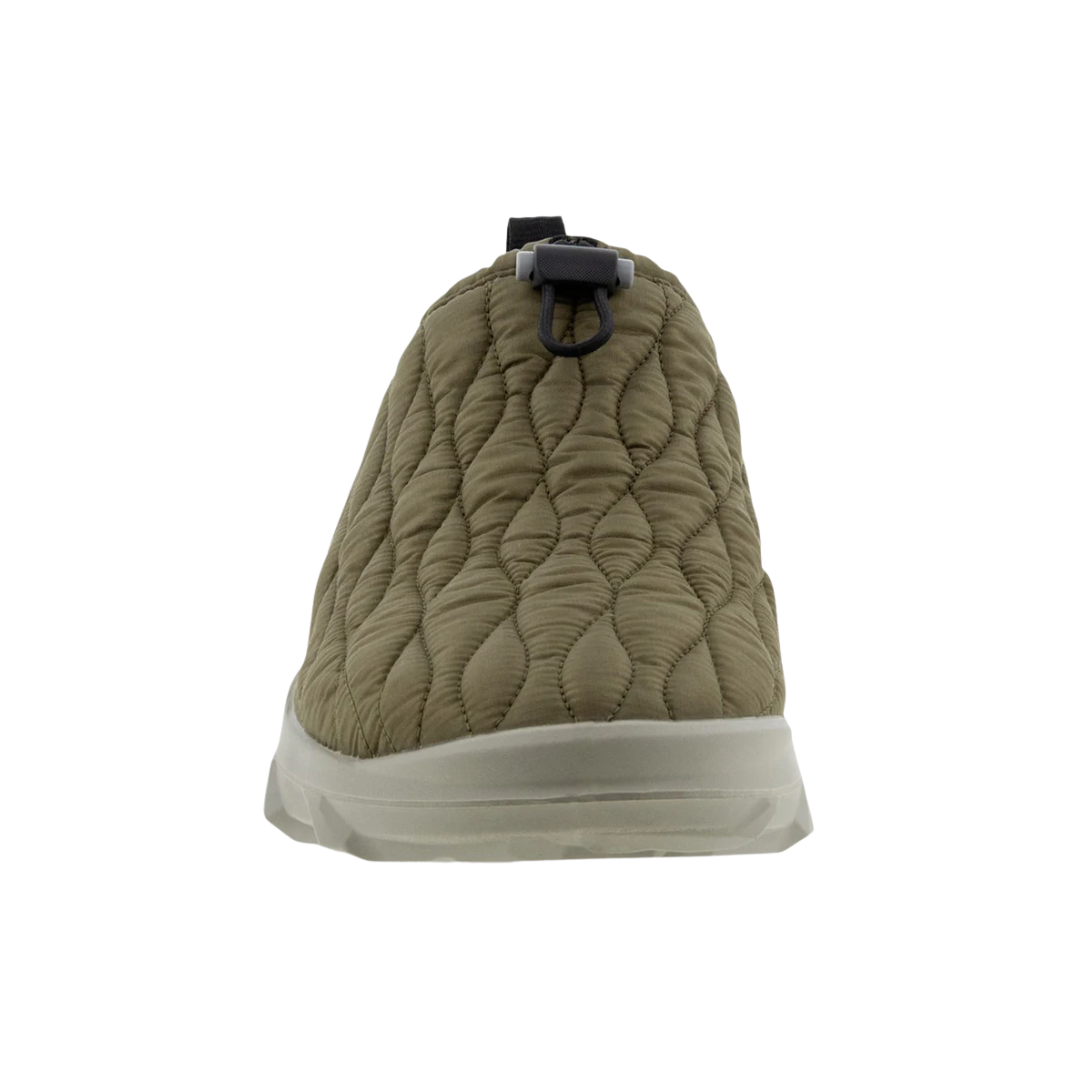 Front view of the ECCO MX Q-Slip in Tarmac showcasing the breathable stretch textile upper, sock-like opening, reinforced toe area, elastic collar, and streamlined athletic design engineered for a secure, comfortable fit and easy step-in access.