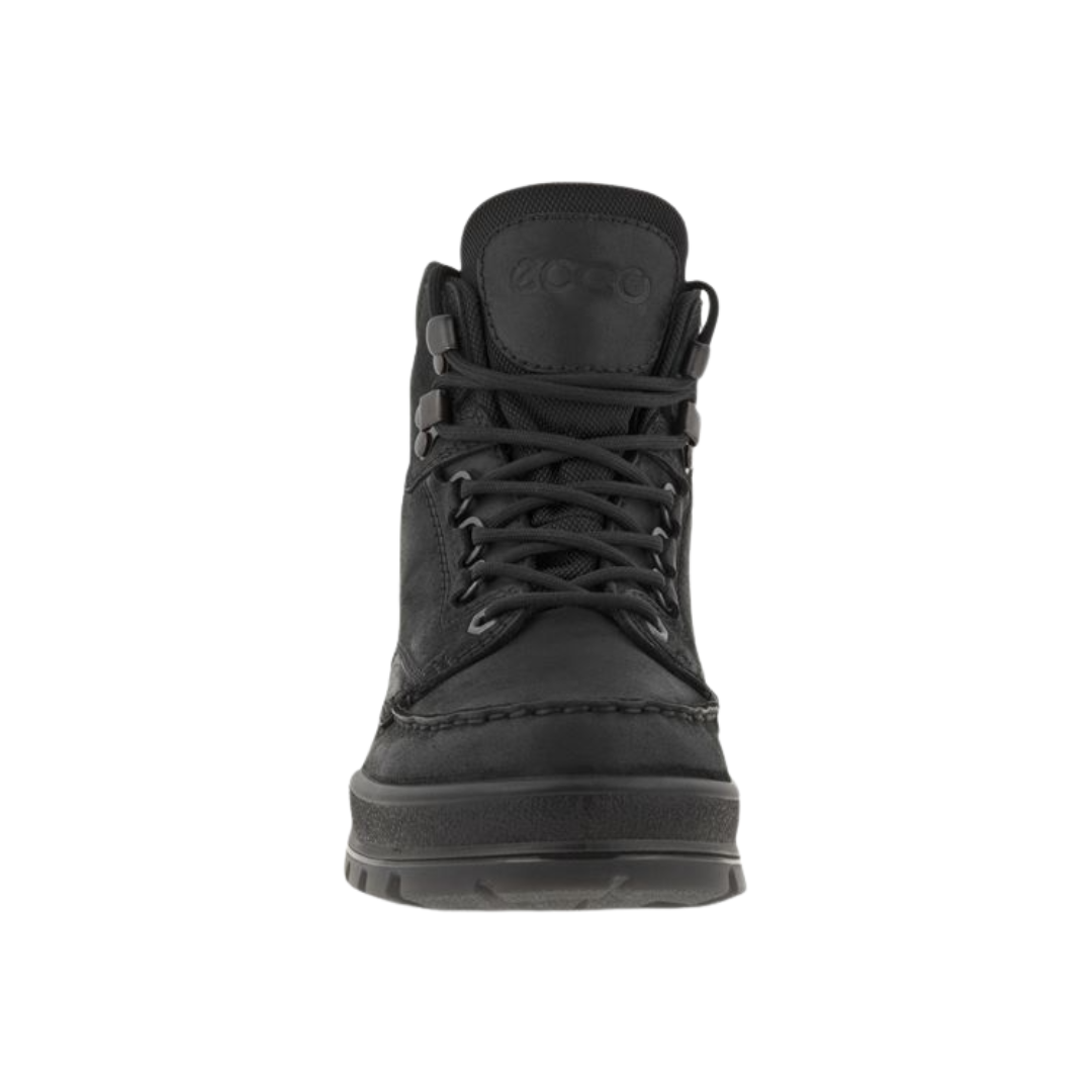 Front view of the ECCO Track 25 Boot in Black showcasing the classic oiled leather upper, traditional lace-up closure, padded tongue, and heritage-inspired outdoor design built for hiking, travel, work, and everyday wear.