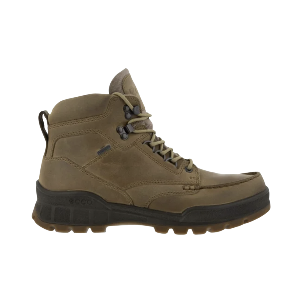 ECCO Track 25 Boot in Nutmeg Brown featuring a premium oiled leather upper, GORE-TEX® waterproof membrane, FLUIDFORM™ Direct Comfort Technology, padded collar and tongue, removable insole, and durable PU/TPU outsole designed for rugged performance and all-day comfort.