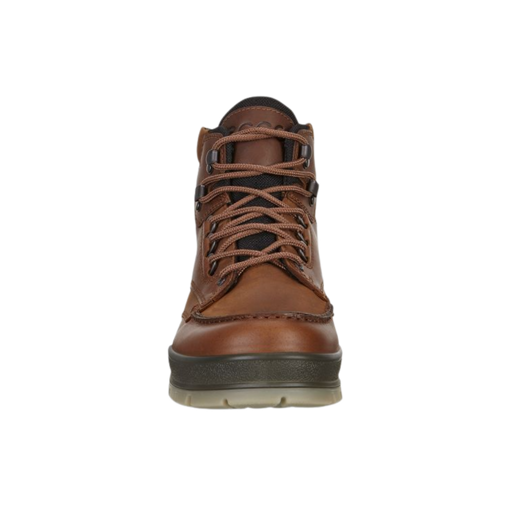 Front view of the ECCO Track 25 Boot in Bison showcasing the classic oiled leather upper, traditional lace-up closure, padded tongue, and heritage-inspired outdoor design built for hiking, travel, work, and everyday wear.