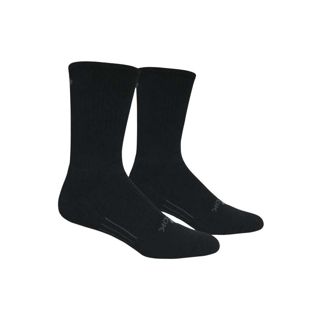 FitSok CF2 Crew Sock in Black featuring a moisture-wicking performance fabric, targeted cushioning, arch compression, mesh ventilation, and a ribbed stay-up cuff for secure, comfortable wear during workouts and everyday activities.