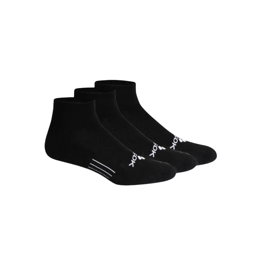 FitSok CF2 Cushion Quarter Sock in Black featuring a quarter-length design, moisture-wicking performance fabric, cushioned sole, arch compression, breathable mesh zones, and durable construction for running, training, and everyday athletic wear.