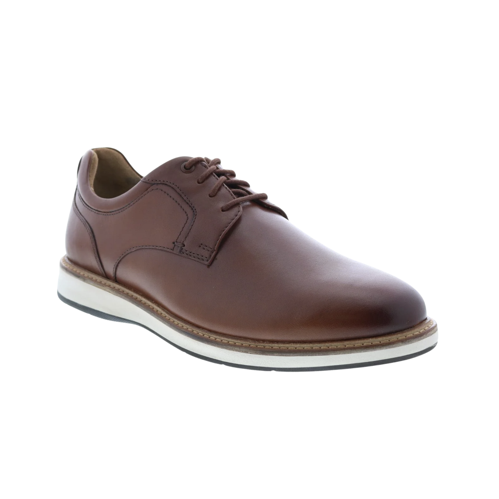 Florsheim Scarsdale Plain-Toe Oxford in Cognac featuring a smooth leather upper, minimalist plain-toe design, cushioned footbed, Comfortech technology, and flexible rubber outsole for polished style and everyday comfort.